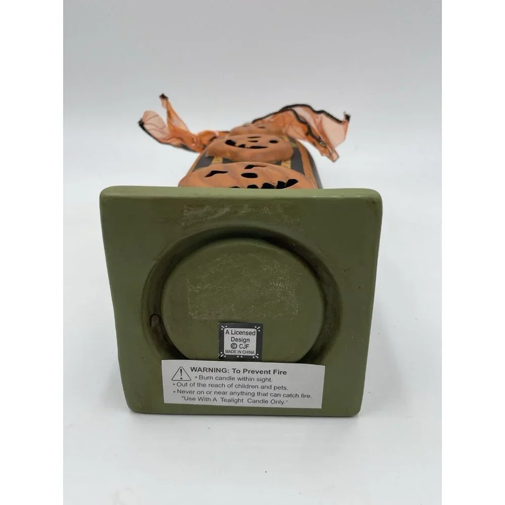 Halloween Black Cat Pumpkin Tea Candle Holder Ceramic Statue Folk Decoration 10" - Picture 9 of 11